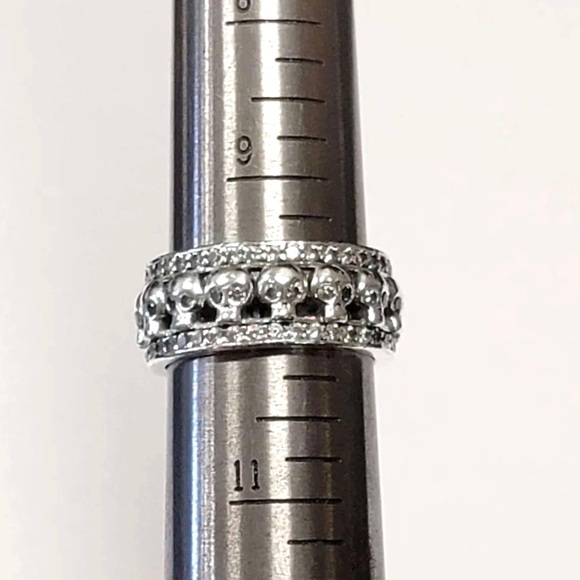 UNISEX King Baby, Queen Baby .925 Sterling silver Skull triple band Pave CZ ring - Picture 5 of 6